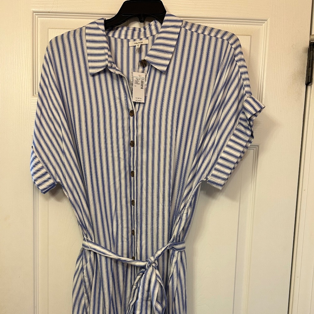 Button up “denim” striped dress